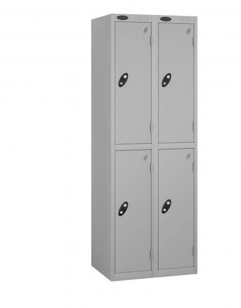 Nest of 2 Metal Storage Lockers | 2 Doors | 1780 x 305 x 305mm | Silver Carcass | Silver Door | Cam Lock | Probe