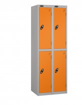 Nest of 2 Metal Storage Lockers | 2 Doors | 1780 x 305 x 305mm | Silver Carcass | Orange Door | Cam Lock | Probe