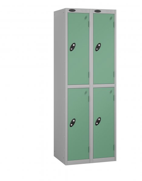 Nest of 2 Metal Storage Lockers | 2 Doors | 1780 x 305 x 305mm | Silver Carcass | Jade Door | Cam Lock | Probe