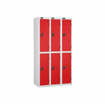 Nest of 3 Metal Storage Lockers | 2 Doors | 1780 x 305 x 305mm | White Carcass | Red Door | Cam Lock | Probe