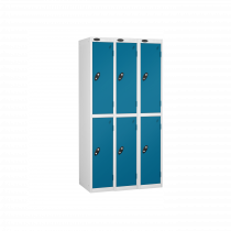 Nest of 3 Metal Storage Lockers | 2 Doors | 1780 x 305 x 305mm | White Carcass | Blue Door | Cam Lock | Probe