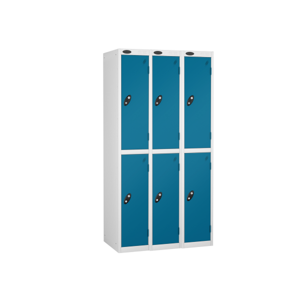 Nest of 3 Metal Storage Lockers | 2 Doors | 1780 x 305 x 305mm | White Carcass | Blue Door | Cam Lock | Probe