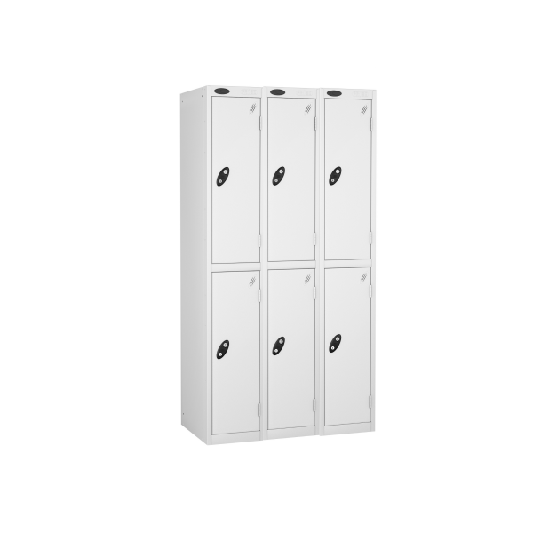 Nest of 3 Metal Storage Lockers | 2 Doors | 1780 x 305 x 305mm | White Carcass | White Door | Cam Lock | Probe