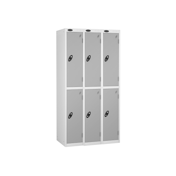 Nest of 3 Metal Storage Lockers | 2 Doors | 1780 x 305 x 305mm | White Carcass | Silver Door | Cam Lock | Probe