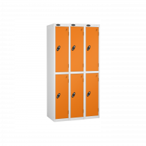 Nest of 3 Metal Storage Lockers | 2 Doors | 1780 x 305 x 305mm | White Carcass | Orange Door | Cam Lock | Probe