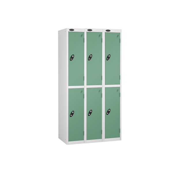 Nest of 3 Metal Storage Lockers | 2 Doors | 1780 x 305 x 305mm | White Carcass | Jade Door | Cam Lock | Probe