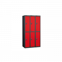 Nest of 3 Metal Storage Lockers | 2 Doors | 1780 x 305 x 305mm | Black Carcass | Red Door | Cam Lock | Probe