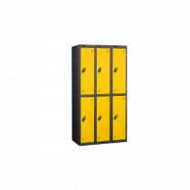 Nest of 3 Metal Storage Lockers | 2 Doors | 1780 x 305 x 305mm | Black Carcass | Yellow Door | Cam Lock | Probe