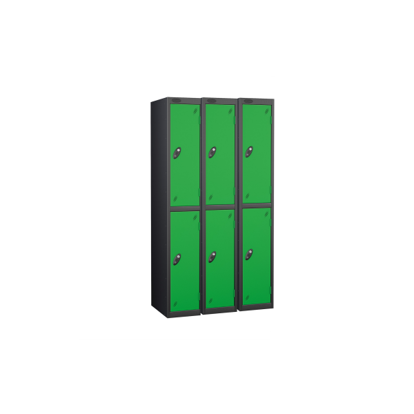 Nest of 3 Metal Storage Lockers | 2 Doors | 1780 x 305 x 305mm | Black Carcass | Green Door | Cam Lock | Probe