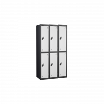 Nest of 3 Metal Storage Lockers | 2 Doors | 1780 x 305 x 305mm | Black Carcass | White Door | Cam Lock | Probe