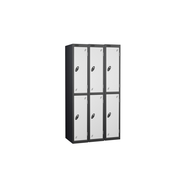 Nest of 3 Metal Storage Lockers | 2 Doors | 1780 x 305 x 305mm | Black Carcass | White Door | Cam Lock | Probe