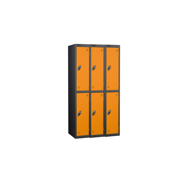 Nest of 3 Metal Storage Lockers | 2 Doors | 1780 x 305 x 305mm | Black Carcass | Orange Door | Cam Lock | Probe