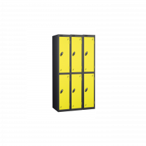 Nest of 3 Metal Storage Lockers | 2 Doors | 1780 x 305 x 305mm | Black Carcass | Lemon Door | Cam Lock | Probe