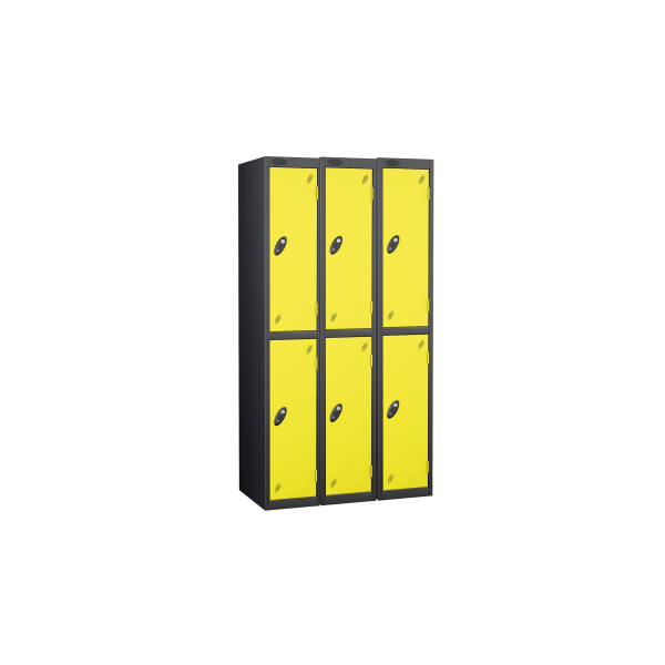 Nest of 3 Metal Storage Lockers | 2 Doors | 1780 x 305 x 305mm | Black Carcass | Lemon Door | Cam Lock | Probe