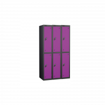 Nest of 3 Metal Storage Lockers | 2 Doors | 1780 x 305 x 305mm | Black Carcass | Lilac Door | Cam Lock | Probe