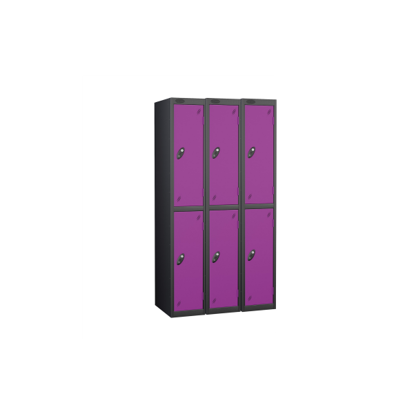 Nest of 3 Metal Storage Lockers | 2 Doors | 1780 x 305 x 305mm | Black Carcass | Lilac Door | Cam Lock | Probe