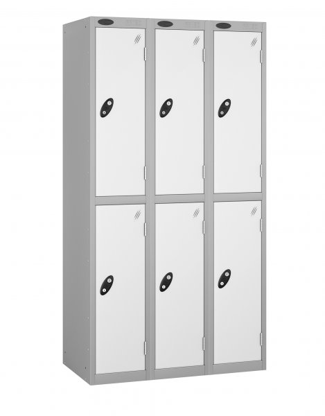 Nest of 3 Metal Storage Lockers | 2 Doors | 1780 x 305 x 305mm | Silver Carcass | White Door | Cam Lock | Probe