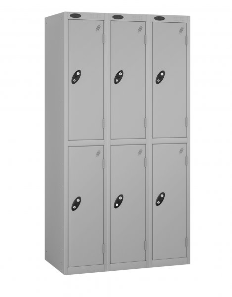 Nest of 3 Metal Storage Lockers | 2 Doors | 1780 x 305 x 305mm | Silver Carcass | Silver Door | Cam Lock | Probe