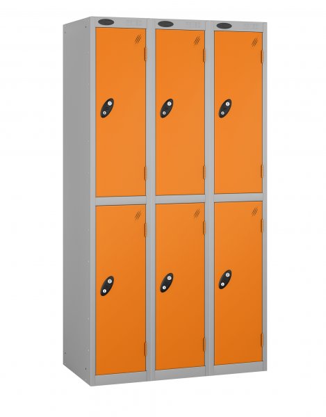 Nest of 3 Metal Storage Lockers | 2 Doors | 1780 x 305 x 305mm | Silver Carcass | Orange Door | Cam Lock | Probe