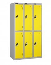 Nest of 3 Metal Storage Lockers | 2 Doors | 1780 x 305 x 305mm | Silver Carcass | Lemon Door | Cam Lock | Probe