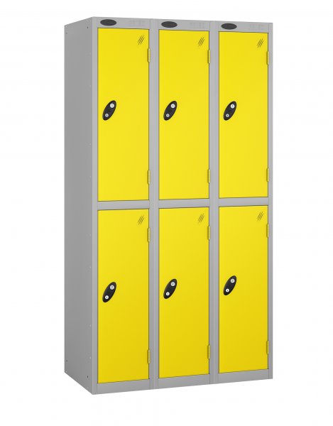 Nest of 3 Metal Storage Lockers | 2 Doors | 1780 x 305 x 305mm | Silver Carcass | Lemon Door | Cam Lock | Probe