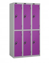 Nest of 3 Metal Storage Lockers | 2 Doors | 1780 x 305 x 305mm | Silver Carcass | Lilac Door | Cam Lock | Probe