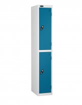 Single Metal Storage Locker | 2 Doors | 1780 x 305 x 380mm | White Carcass | Blue Door | Cam Lock | Probe