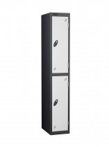 Single Metal Storage Locker | 2 Doors | 1780 x 305 x 380mm | Black Carcass | White Door | Cam Lock | Probe