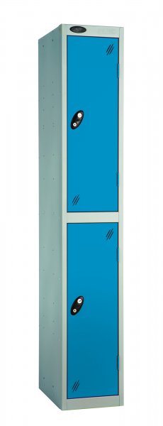 Single Metal Storage Locker | 2 Doors | 1780 x 305 x 380mm | Silver Carcass | Blue Door | Cam Lock | Probe