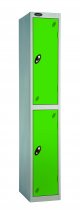 Single Metal Storage Locker | 2 Doors | 1780 x 305 x 380mm | Silver Carcass | Green Door | Cam Lock | Probe