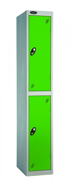 Single Metal Storage Locker | 2 Doors | 1780 x 305 x 380mm | Silver Carcass | Green Door | Cam Lock | Probe