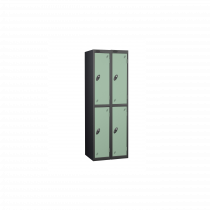 Nest of 2 Metal Storage Lockers | 2 Doors | 1780 x 305 x 380mm | Black Carcass | Jade Door | Cam Lock | Probe