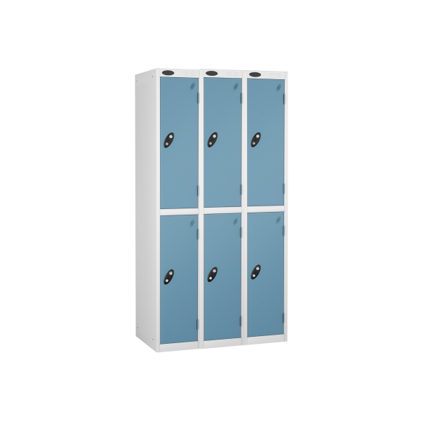 Nest of 3 Metal Storage Lockers | 2 Doors | 1780 x 305 x 380mm | White Carcass | Ocean Door | Cam Lock | Probe