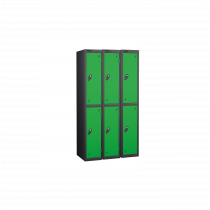 Nest of 3 Metal Storage Lockers | 2 Doors | 1780 x 305 x 380mm | Black Carcass | Green Door | Cam Lock | Probe