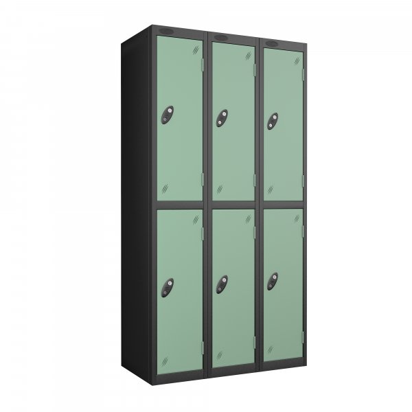 Nest of 3 Metal Storage Lockers | 2 Doors | 1780 x 305 x 380mm | Black Carcass | Jade Door | Cam Lock | Probe