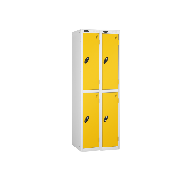 Nest of 2 Metal Storage Lockers | 2 Doors | 1780 x 305 x 460mm | White Carcass | Yellow Door | Cam Lock | Probe