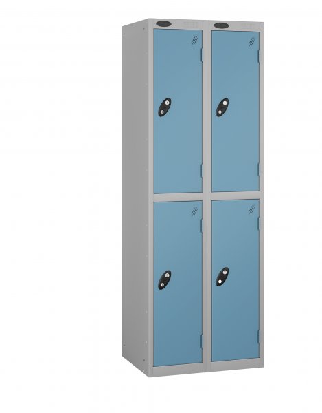 Nest of 2 Metal Storage Lockers | 2 Doors | 1780 x 305 x 460mm | Silver Carcass | Ocean Door | Cam Lock | Probe