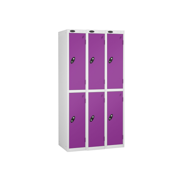 Nest of 3 Metal Storage Lockers | 2 Doors | 1780 x 305 x 460mm | White Carcass | Lilac Door | Cam Lock | Probe