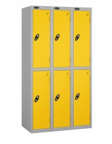 Nest of 3 Metal Storage Lockers | 2 Doors | 1780 x 305 x 460mm | Silver Carcass | Yellow Door | Cam Lock | Probe