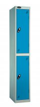 Single Metal Storage Locker | 2 Doors | 1780 x 460 x 460mm | Silver Carcass | Blue Door | Hasp & Staple Lock | Probe