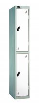 Single Metal Storage Locker | 2 Doors | 1780 x 460 x 460mm | Silver Carcass | White Door | Hasp & Staple Lock | Probe