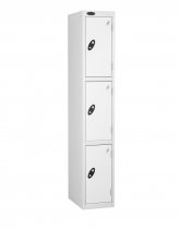 Single Metal Storage Locker | 3 Doors | 1780 x 305 x 305mm | White Carcass | White Door | Cam Lock | Probe