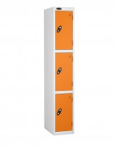 Single Metal Storage Locker | 3 Doors | 1780 x 305 x 305mm | White Carcass | Orange Door | Cam Lock | Probe