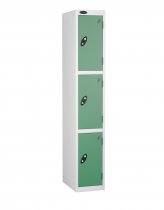 Single Metal Storage Locker | 3 Doors | 1780 x 305 x 305mm | White Carcass | Jade Door | Cam Lock | Probe