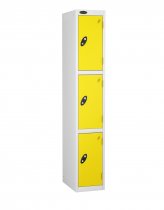 Single Metal Storage Locker | 3 Doors | 1780 x 305 x 305mm | White Carcass | Lemon Door | Cam Lock | Probe