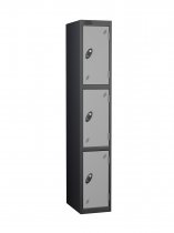 Single Metal Storage Locker | 3 Doors | 1780 x 305 x 305mm | Black Carcass | Silver Door | Cam Lock | Probe