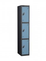 Single Metal Storage Locker | 3 Doors | 1780 x 305 x 305mm | Black Carcass | Ocean Door | Cam Lock | Probe