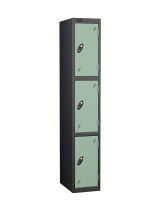 Single Metal Storage Locker | 3 Doors | 1780 x 305 x 305mm | Black Carcass | Jade Door | Cam Lock | Probe