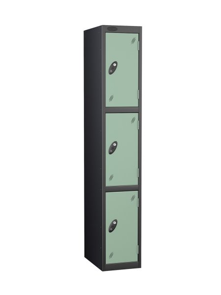 Single Metal Storage Locker | 3 Doors | 1780 x 305 x 305mm | Black Carcass | Jade Door | Cam Lock | Probe