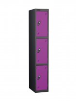 Single Metal Storage Locker | 3 Doors | 1780 x 305 x 305mm | Black Carcass | Lilac Door | Cam Lock | Probe